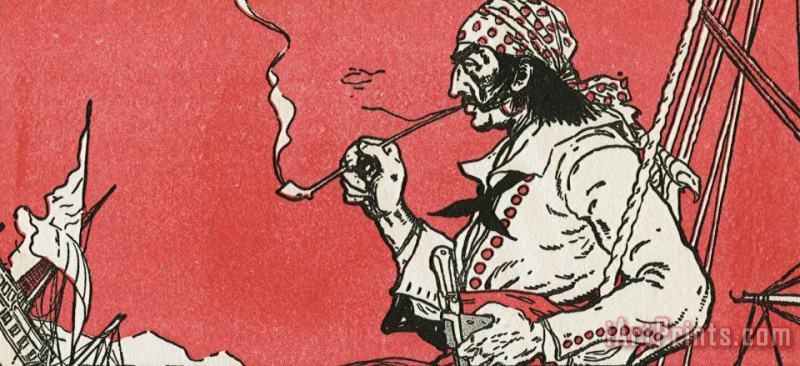 J.L. Kraemer Pirate Smoking a Pipe on a Ship Art Print
