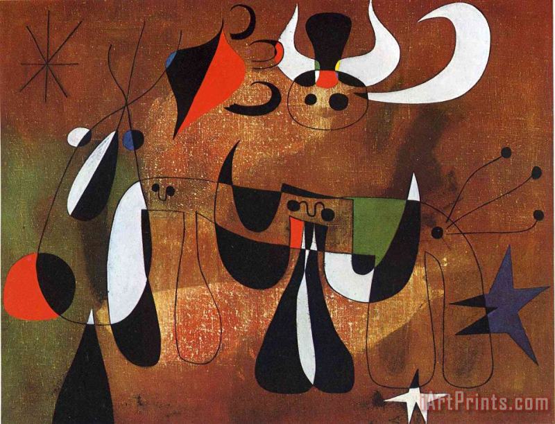 Characters in The Night painting - Joan Miro Characters in The Night Art Print