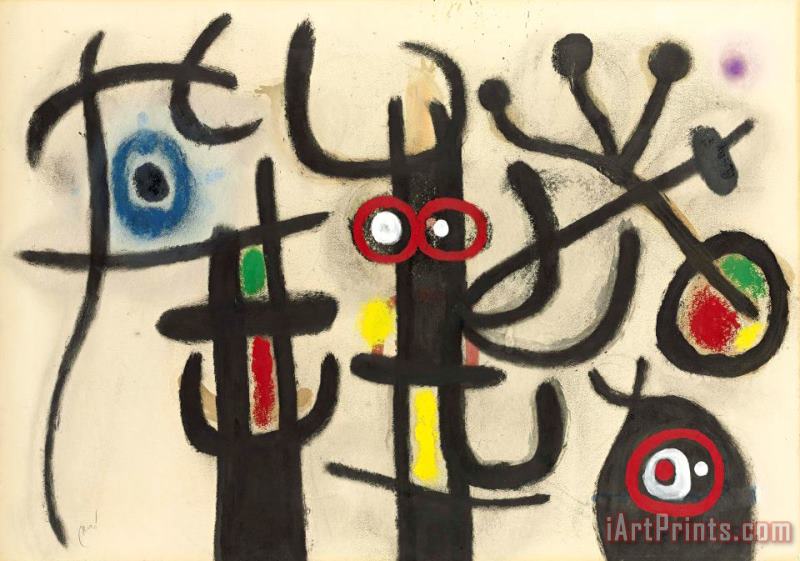 Joan Miro Personnages Et Oiseaux, 1963 Art Painting