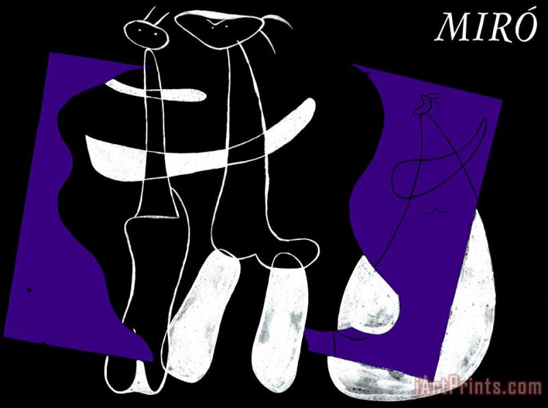 Joan Miro Trois Personnages Sur Fond Art Print