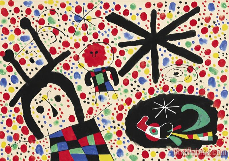 Untitled (personnages, Etoiles), 1953 painting - Joan Miro Untitled (personnages, Etoiles), 1953 Art Print