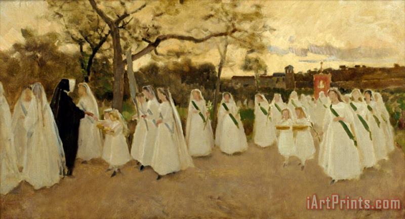 Procession of Schoolgirls painting - Joaquim Vayreda Procession of Schoolgirls Art Print