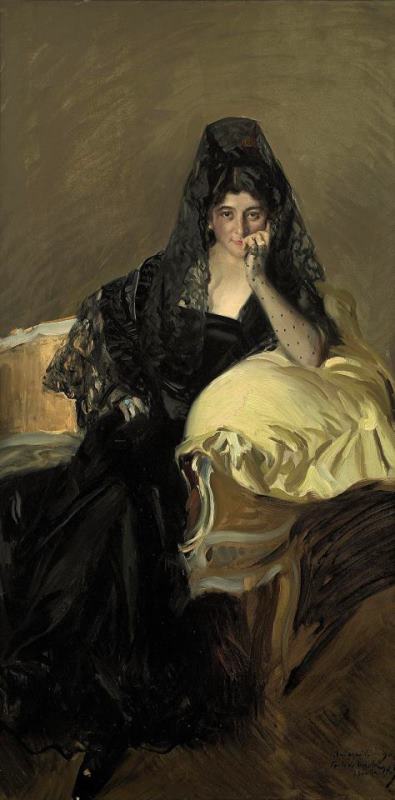 Joaquin Sorolla y Bastida Portrait of Senora De Urcola Wearing a Black Mantilla Art Print
