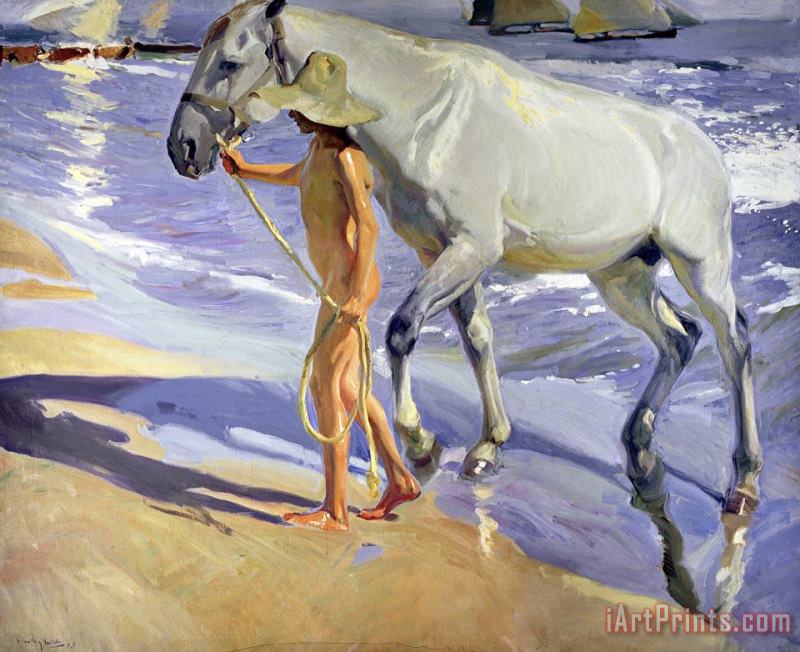 Washing the Horse painting - Joaquin Sorolla y Bastida Washing the Horse Art Print