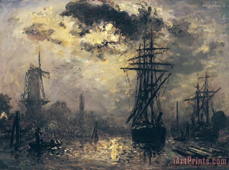 The Windmills in Rotterdam painting - Johan Barthold Jongkind The Windmills in Rotterdam Art Print