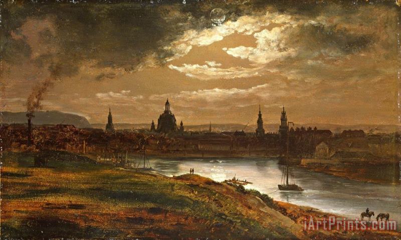 Dresden by Moonlight painting - Johan Christian Dahl Dresden by Moonlight Art Print