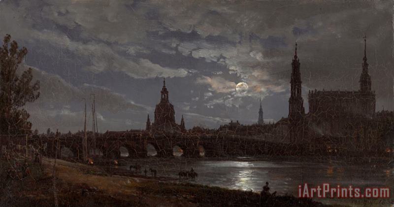 View of Dresden by Moonlight 2 painting - Johan Christian Dahl View of Dresden by Moonlight 2 Art Print