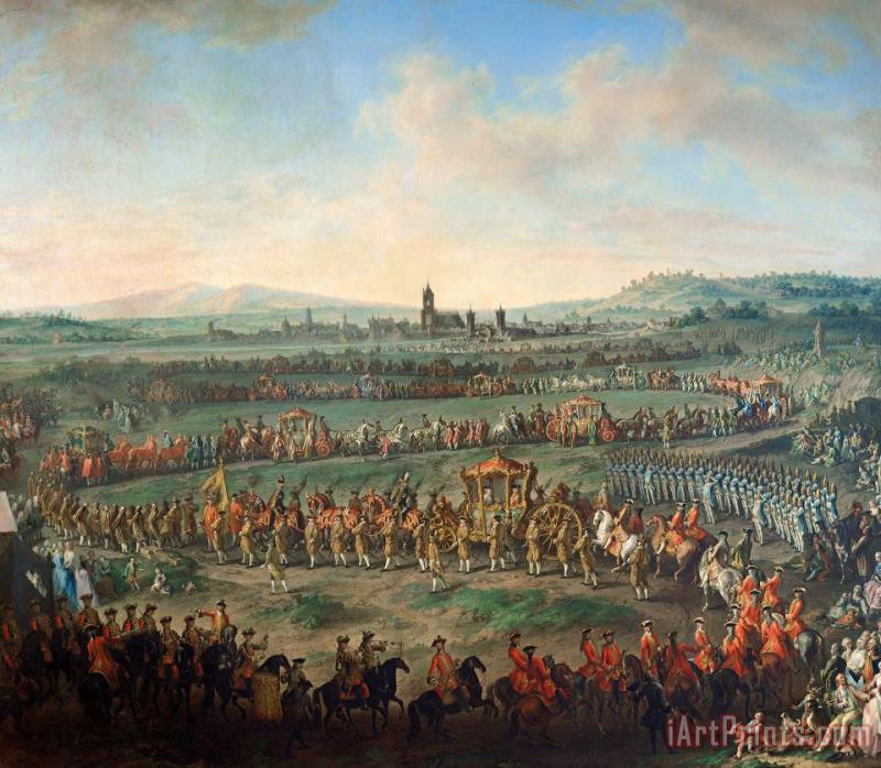 Johann Dallinger von Dalling Entrance of The Emperor Franz I. Stephan And His Son Joseph (ii.) Into Frankfurt on March 29, 1764 Art Painting