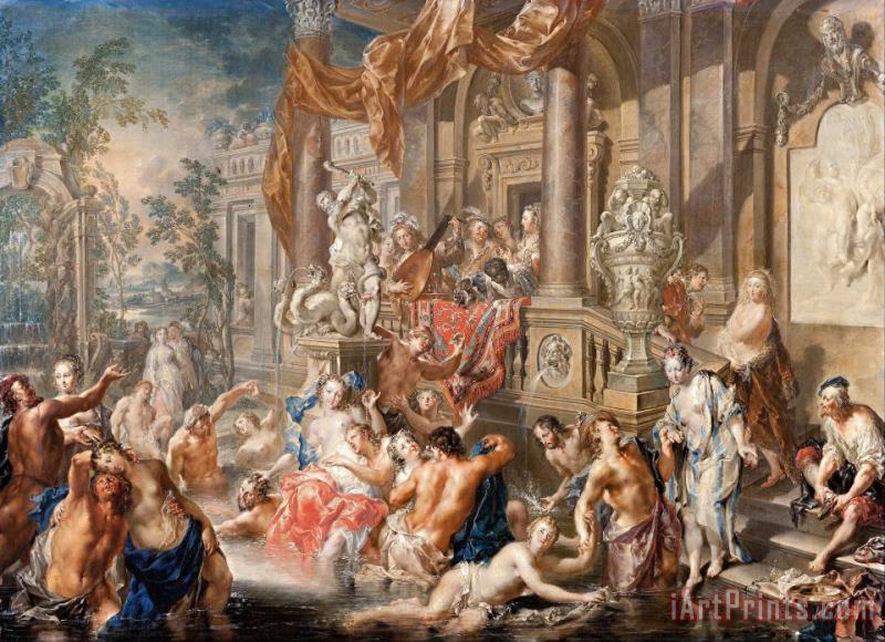 Johann Georg Platzer Fountain Scene in Front of a Palace Art Painting