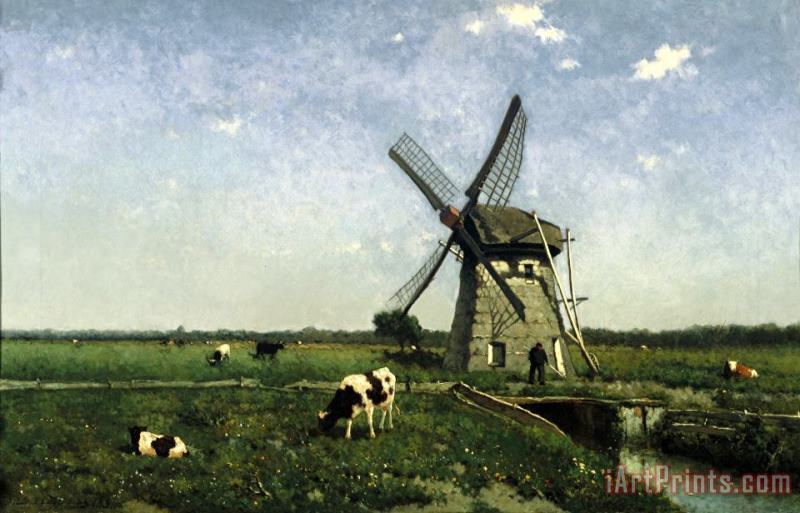 Johannes Hendrik Weissenbruch Landscape with Windmill Near Schiedam Art Painting