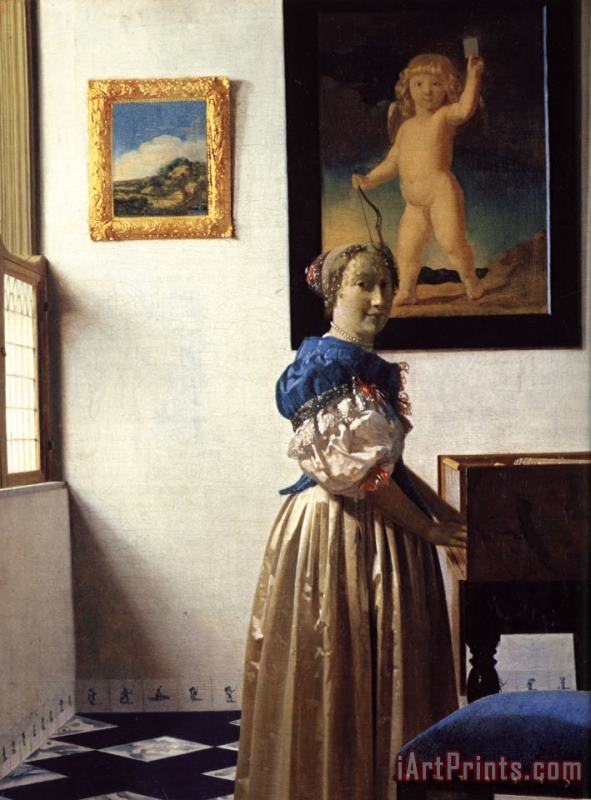 Johannes Vermeer Young Woman Standing at a Virginal Art Painting
