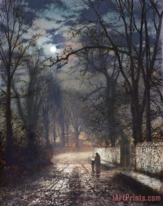 A Moonlit Lane painting - John Atkinson Grimshaw A Moonlit Lane Art Print