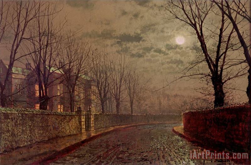 Moonlit Street Scene 1882 painting - John Atkinson Grimshaw Moonlit Street Scene 1882 Art Print