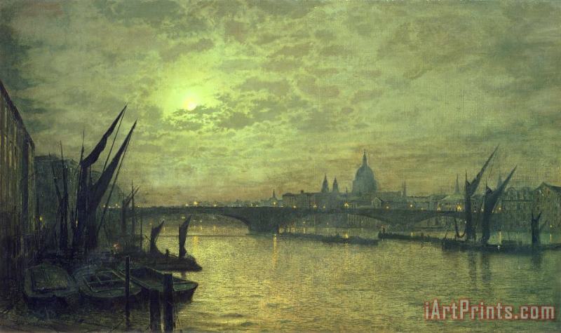 John Atkinson Grimshaw The Thames by Moonlight with Southwark Bridge Art Painting