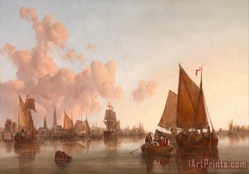 John Berney Crome Sailing Boats And Barges on a Dutch Estuary Art Painting