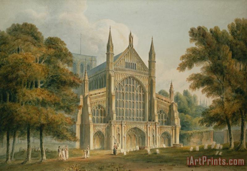 Winchester Cathedral painting - John Buckler Winchester Cathedral Art Print