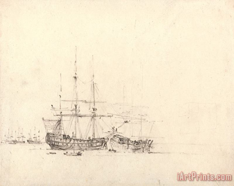 Two Ships at Anchor painting - John Constable Two Ships at Anchor Art Print