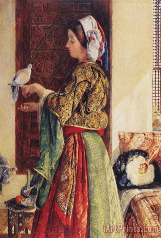 John Frederick Lewis Girl with Two Caged Doves Art Print