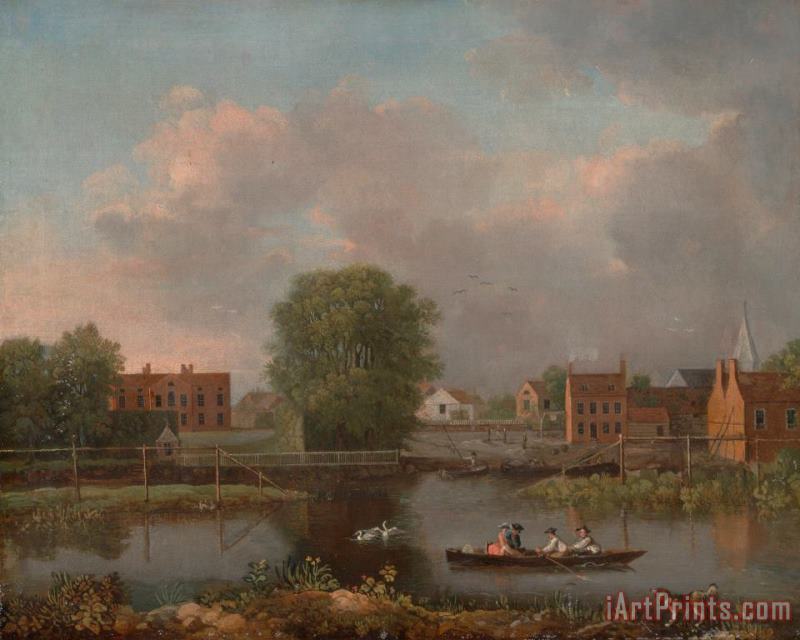 A River Landscape, Possibly a View From The West End of Rochester Bridge painting - John Inigo Richards A River Landscape, Possibly a View From The West End of Rochester Bridge Art Print