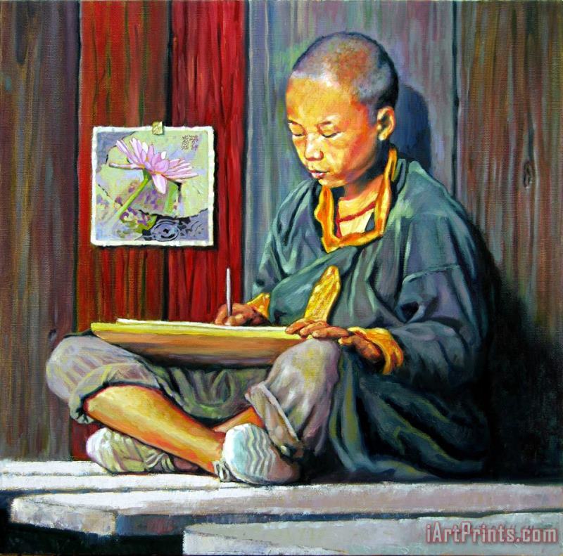 John Lautermilch Boy Painting Lilies Art Painting
