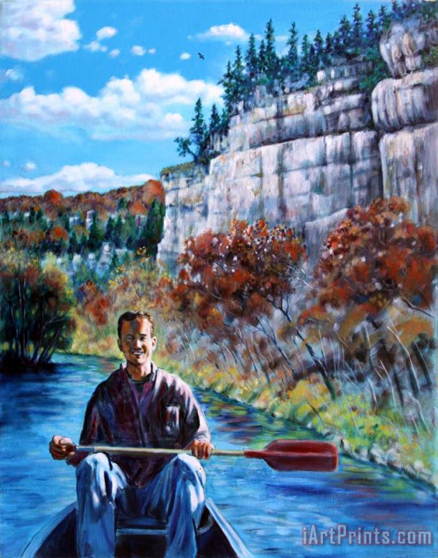 Mike on Float Trip painting - John Lautermilch Mike on Float Trip Art Print