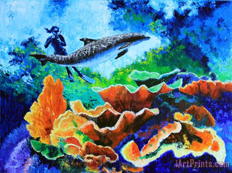 John Lautermilch Swimming with the Dolphins Art Print