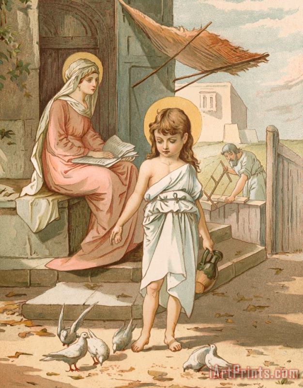Jesus as a Boy Playing with Doves painting - John Lawson Jesus as a Boy Playing with Doves Art Print