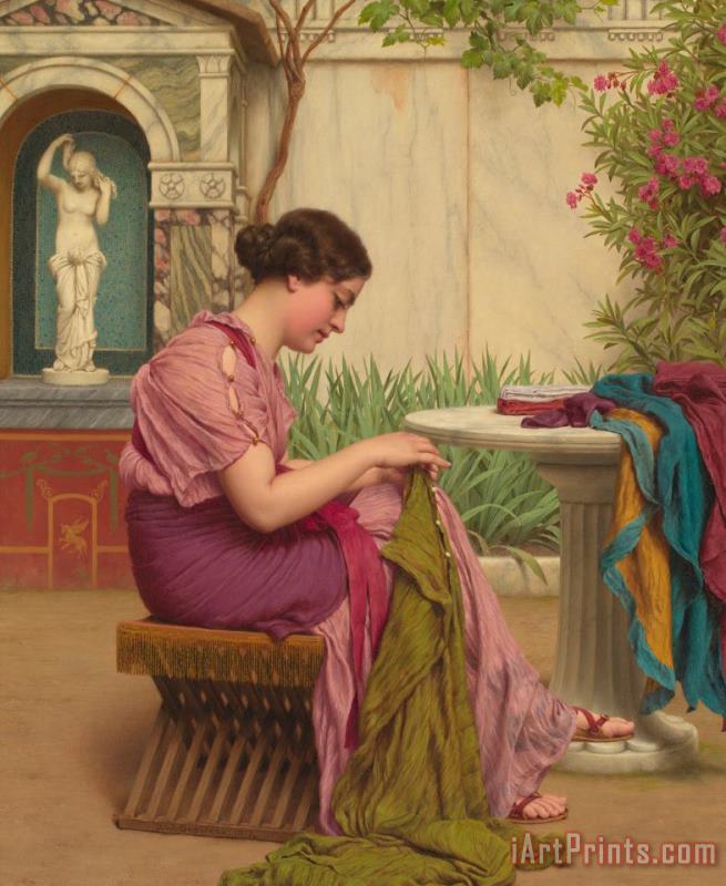 John William Godward A Stitch Is Free Or A Stitch In Time 1917 Art Painting