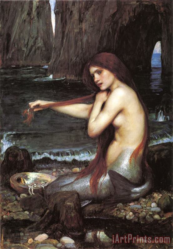 A Mermaid painting - John William Waterhouse A Mermaid Art Print