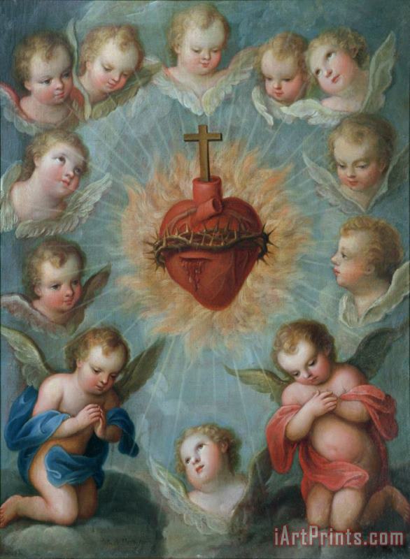 Sacred Heart of Jesus surrounded by angels painting - Jose de Paez Sacred Heart of Jesus surrounded by angels Art Print