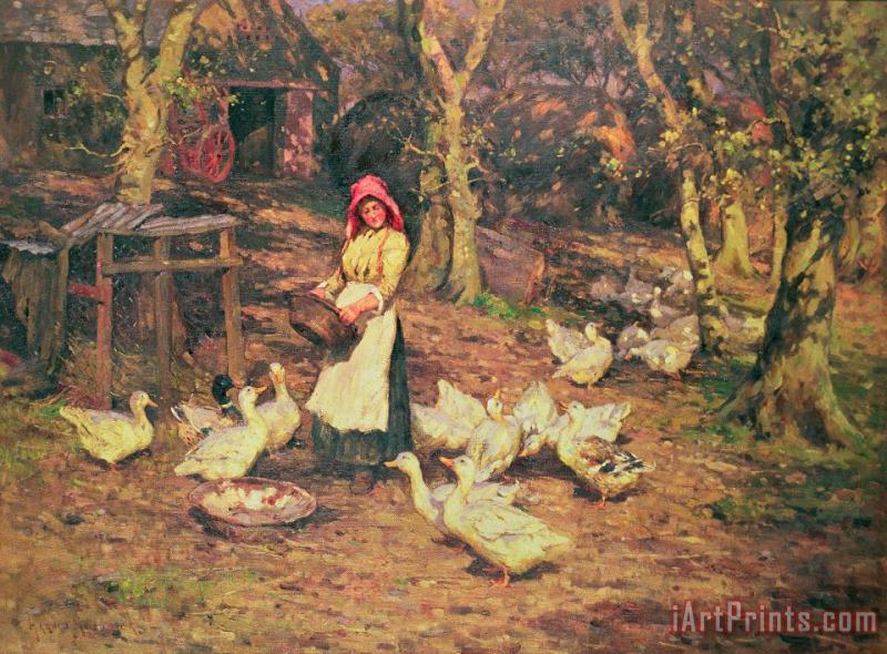Feeding the Ducks painting - Joseph Harold Swanwick Feeding the Ducks Art Print