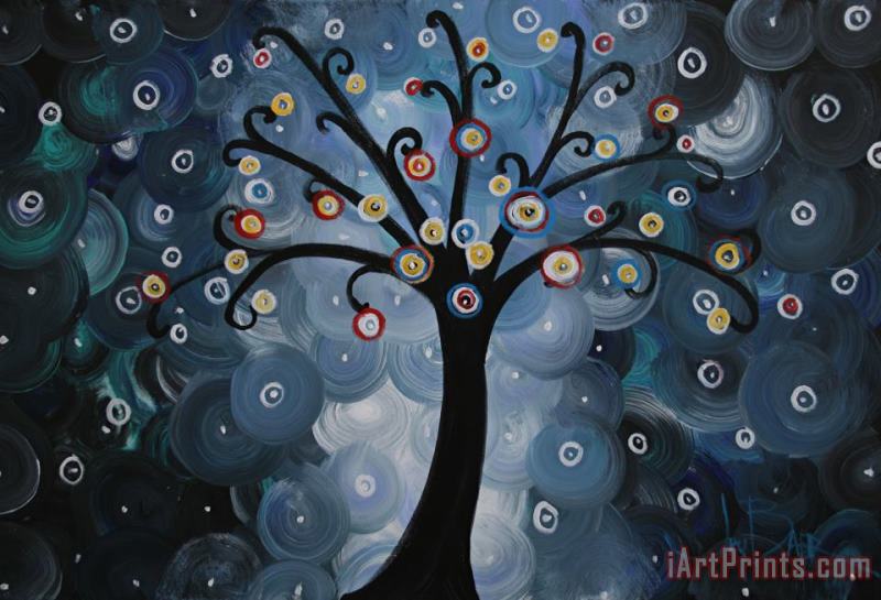 Joy Baer Solo Blue Dream Tree Spiral Night Art Print