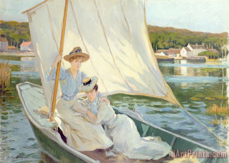 Jules Cayron Ladies in a Sailing Boat Art Painting