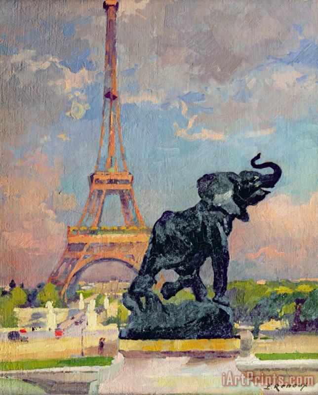 Jules Ernest Renoux The Eiffel Tower and the Elephant by Fremiet Art Print