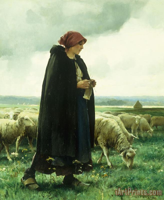 A Shepherdess With Her Flock painting - Julien Dupre A Shepherdess With Her Flock Art Print