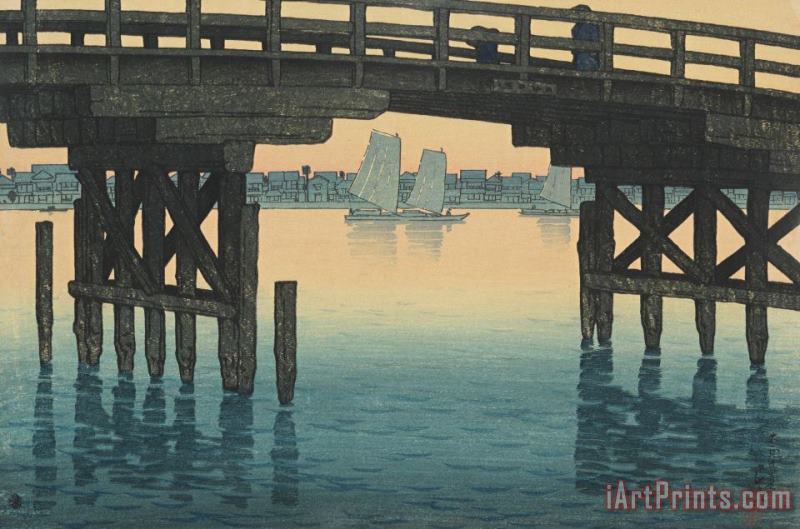 Kawase Hasui Kamino Hashi, Bridge Over The Fukagawa (fukagawa Kamino Hashi), From The Series Twelve Subjects of Tokyo Art Print