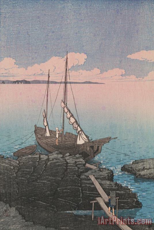 Kawase Hasui Loading Stone on a Boat (ishi Tsumu Fune), From The Series Souvenirs of Travels, First Series (tabi Miyage, Dai Isshu) Art Print