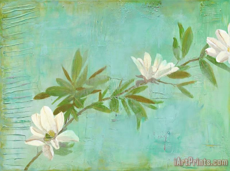 Laura Gunn Magnolias on Turquoise Art Print