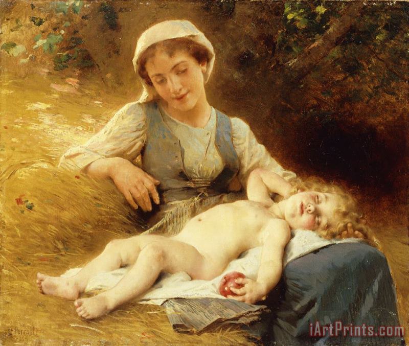 A Mother With Her Sleeping Child painting - Leon Bazile Perrault A Mother With Her Sleeping Child Art Print