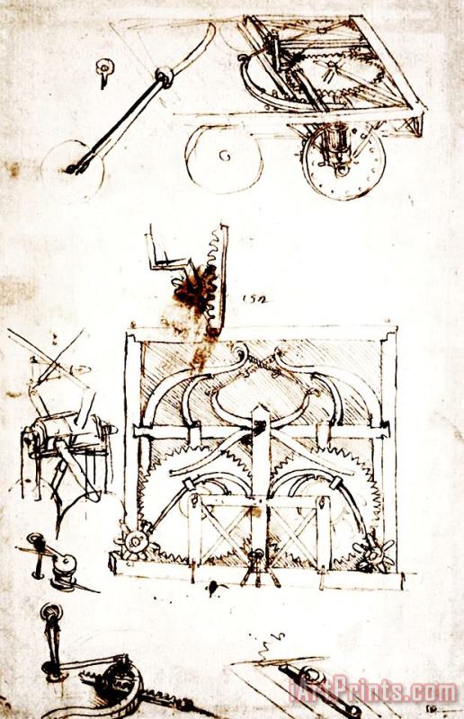 Drawing For An Automobile Mechanisms painting - Leonardo da Vinci Drawing For An Automobile Mechanisms Art Print