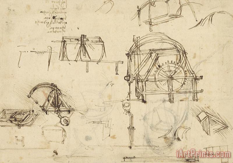 Leonardo da Vinci Drawings Of Geometric Figures List Of Botanical Terms Sketches Of Construction Of Onager Art Print