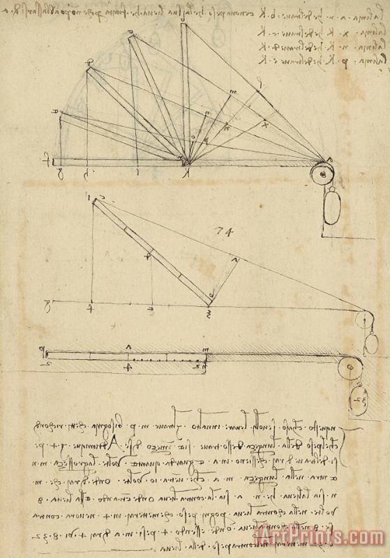 Lifting By Means Of Pulleys Of Beam With Extremity Fixed To Ground From Atlantic Codex painting - Leonardo da Vinci Lifting By Means Of Pulleys Of Beam With Extremity Fixed To Ground From Atlantic Codex Art Print