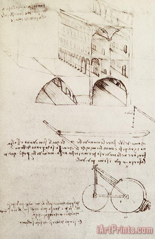 Leonardo da Vinci Manuscript B F 36 R Architectural Studies Development And Sections Of Buildings In City With Raise Art Painting
