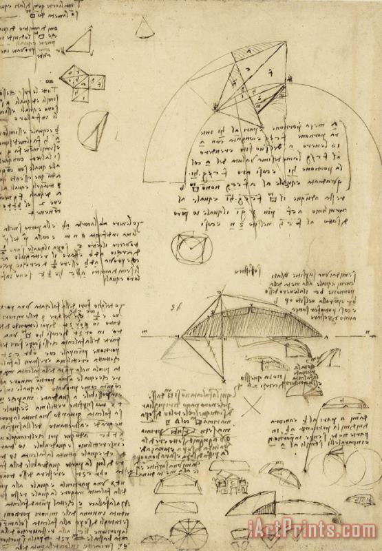 Leonardo da Vinci Small Front View Of Church Squaring Of Curved Surfaces Triangle Elmain Or Falcata Art Print
