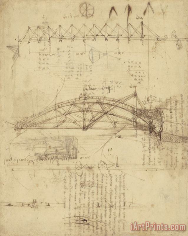 Leonardo da Vinci Three Kinds Of Movable Bridge Art Print