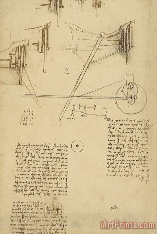 Leonardo da Vinci Wheels And Pins System Conceived For Making Smooth Motion Of Carts From Atlantic Codex Art Print
