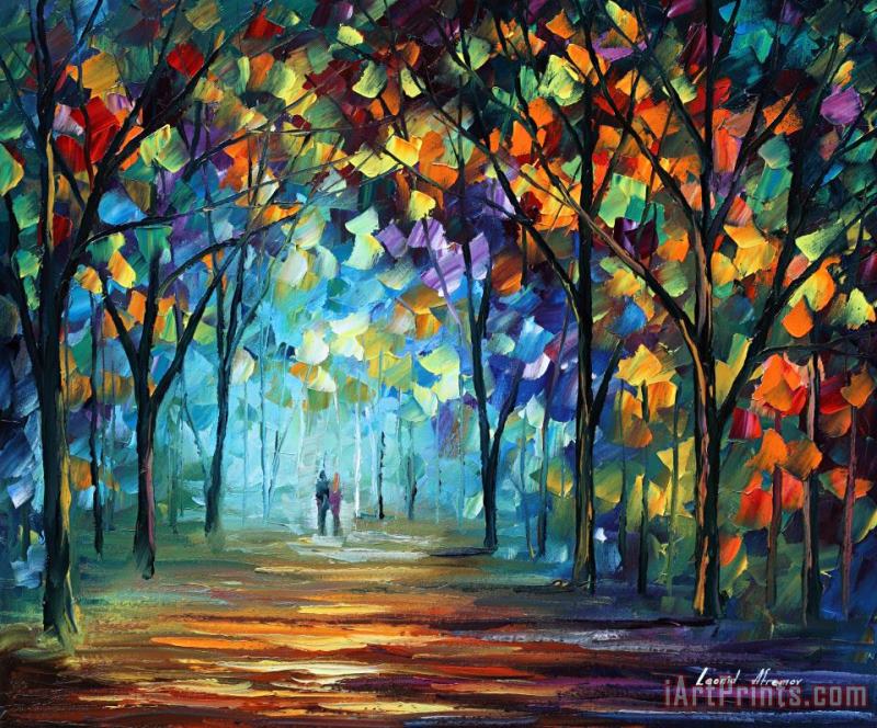 Couple in the fog painting - Leonid Afremov Couple in the fog Art Print