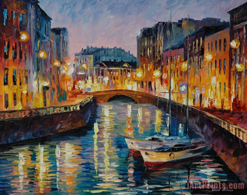Evening River painting - Leonid Afremov Evening River Art Print