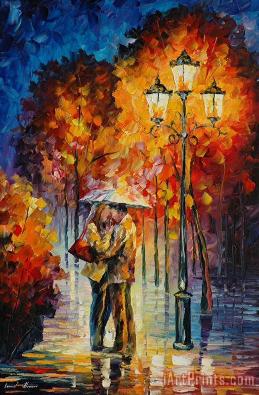 Leonid Afremov Kiss Under The Rain Art Print