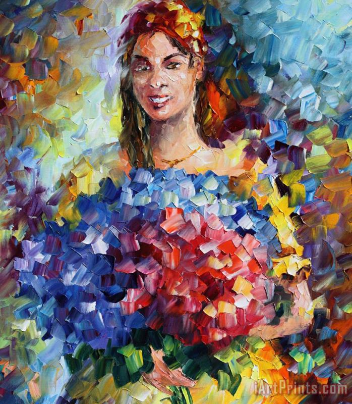 Leonid Afremov Lady With Flowers - Commissioned Painting Art Print